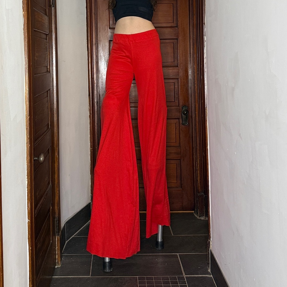 Handmade Stilt Pants Red Wide Leg Circus Pants Stretch High Rise Unisex